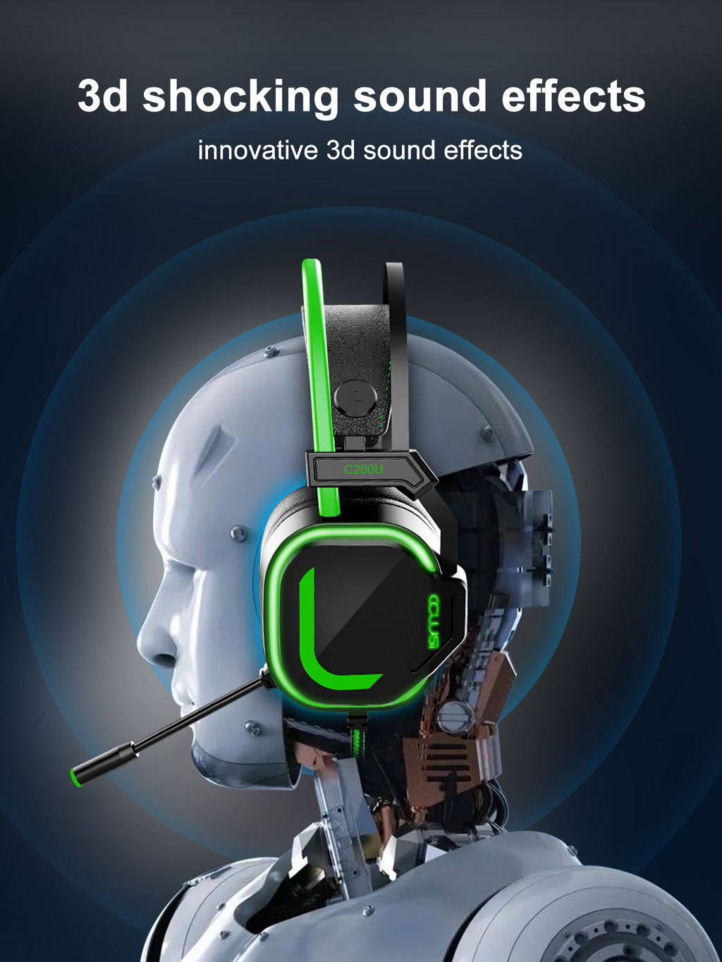 200U USB Gaming Headset with Microphone - Noise-canceling microphone, 7.1 surround sound wired gaming headset for PS4, PS5, Xbox, PC, Laptop, Switch, Green