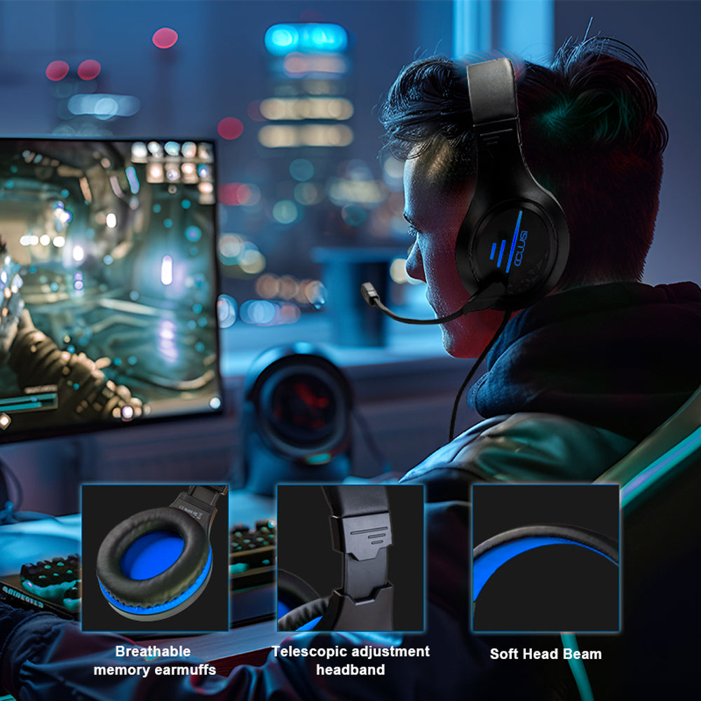 C100 PS4 Gaming Headset with Microphone for Xbox One, PS5, PC, Laptop, Adjustable Wired Headband Gaming Headset with Soft Earmuff, Blue Headset