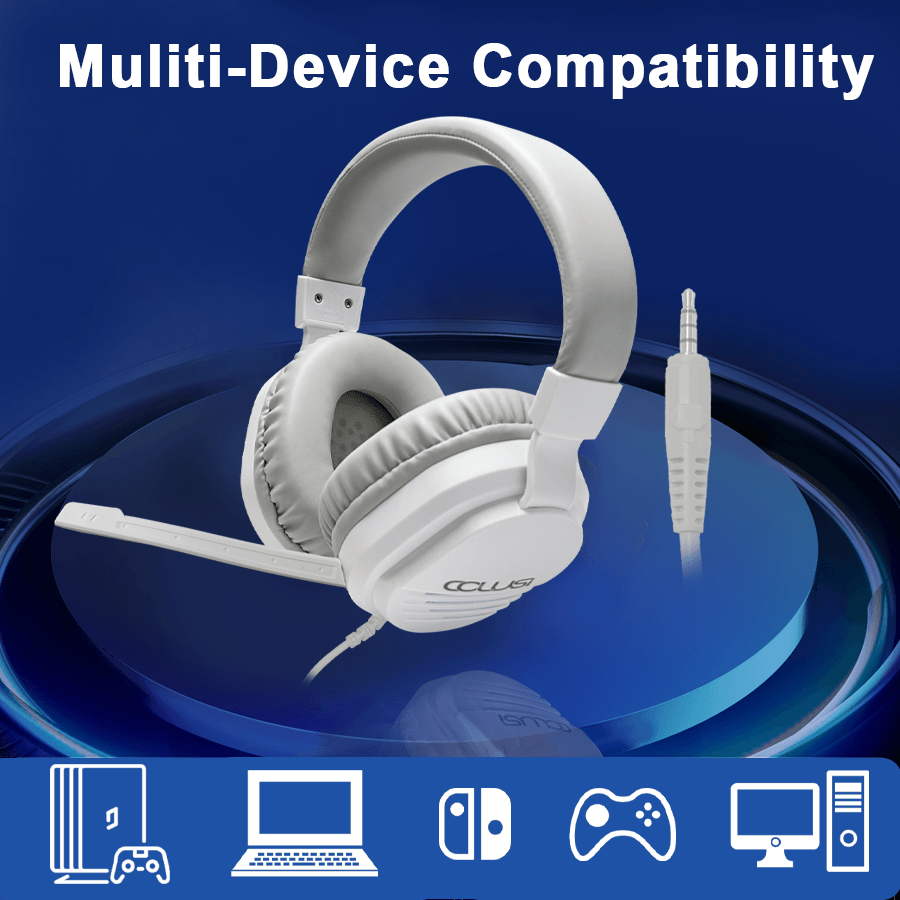 C500 White Gaming Headsets for PC, Gaming Headphones with Noise Canceling Mic, PS5 PS4 Headset with Soft Memory Earmuffs, Wired Over Ear Headphones for Xbox One, Laptop, Mac