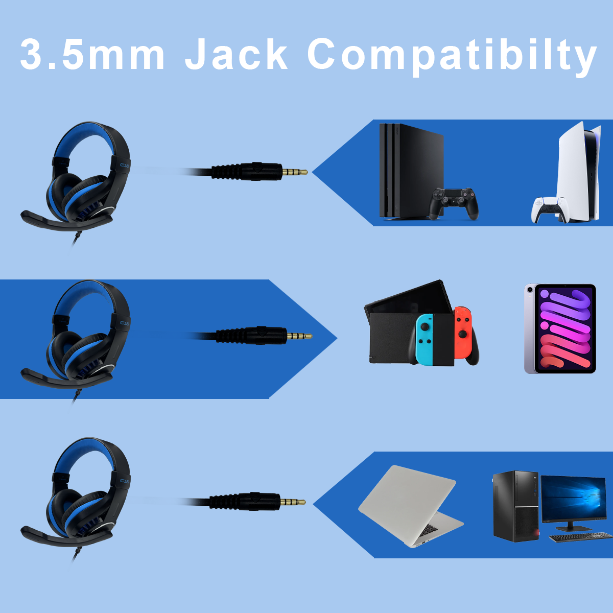 CLS700 Wired Multiplatform Gaming Headset for PC, PS5, PS4, Xbox Series X/S, Xbox One and Mobile with 3.5mm Wired Connection, One Key Mute Mic, 50mm Speakers, Black