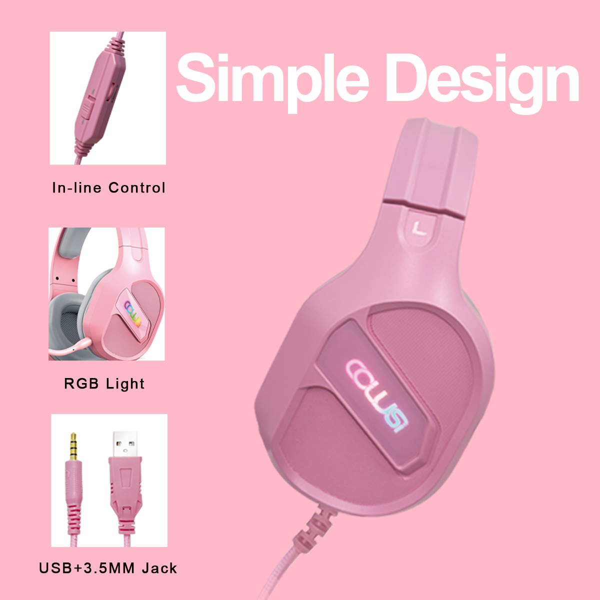 CLS400 Wired Over-Ear Gaming Headphones with Mic Clear Call, Stereo Gaming Headset with 3.5mm Audio Jack for PC, PS4, PS5, Xbox1, Mac, Switch, Pink