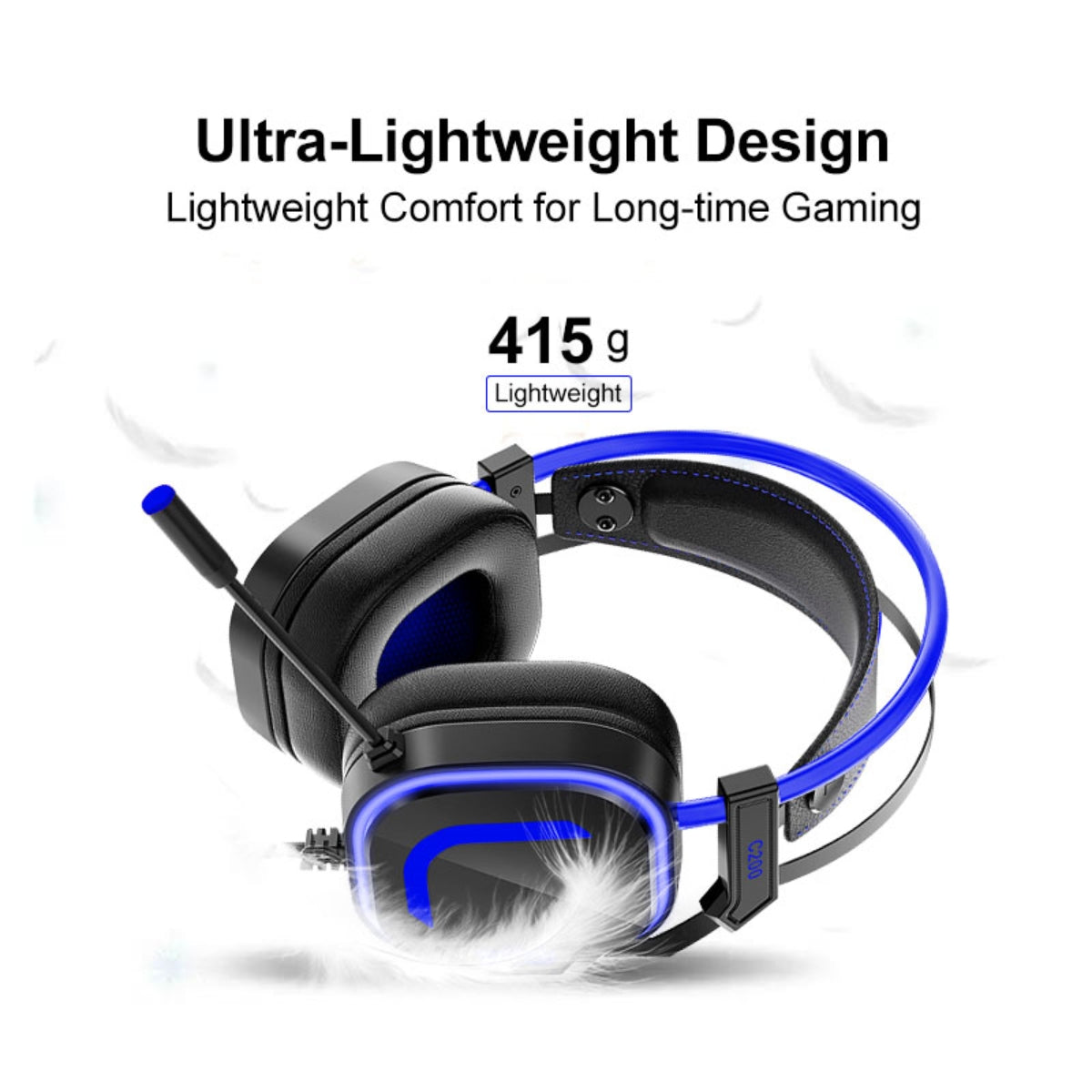 200C Gaming Headset for PS4, Xbox One, PC, PS5, Laptop, Mac, Nintendo Switch, 3.5MM Jack& Noise Cancelling Mic, Soft Memory Earmuffs, Blue Headset