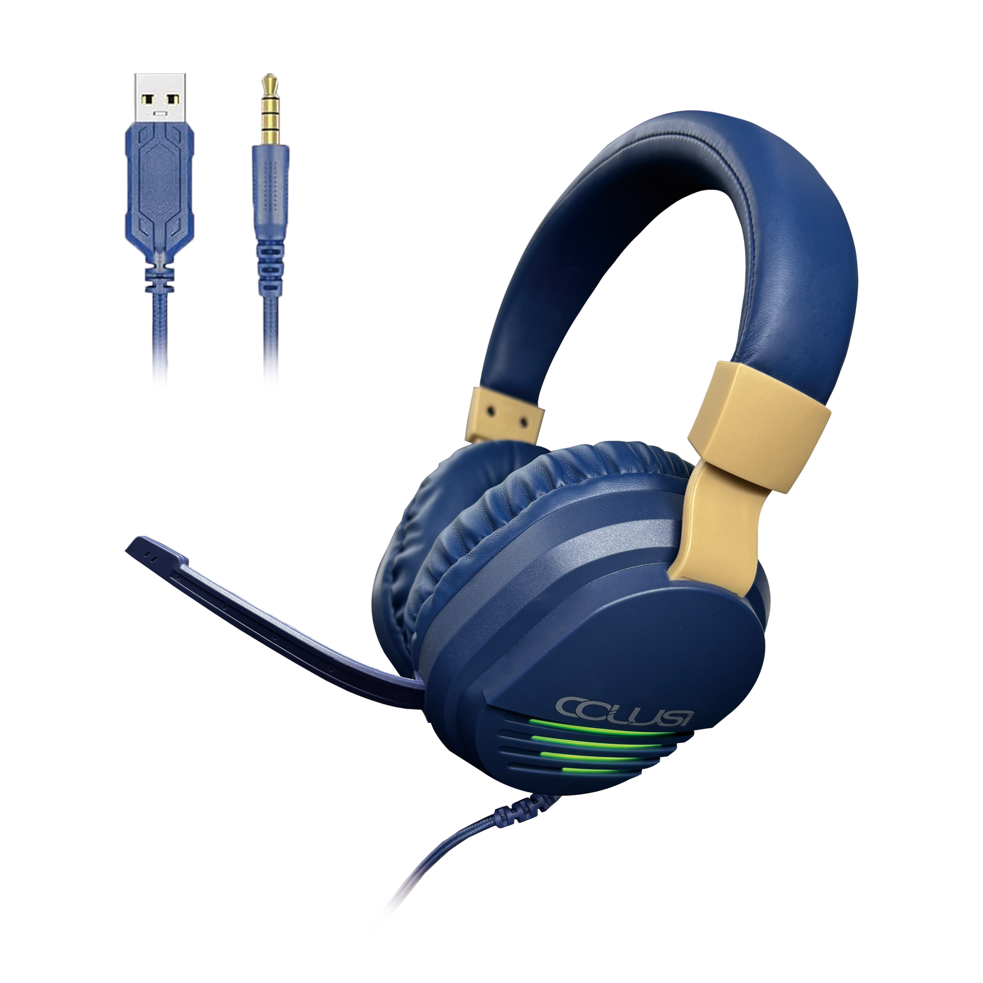 C500 Blue Gaming Headset for Xbox One PC PS4 PS5 with Noise Cancelling Mic ,Wired Over-Ear Headphones with Soft Comfort Earmuffs & Volume Control fits for Laptop Mac