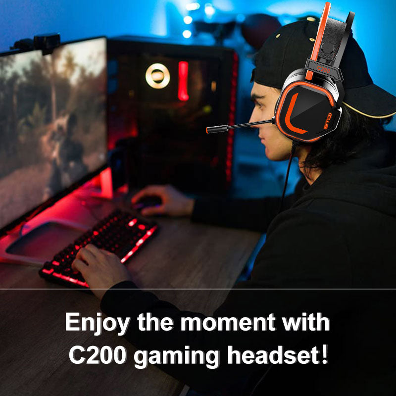 200C Gaming Headset for PC, PS4, PS5, Xbox 1, Mac, Switch, Wired Over-Ear Gaming Headphones with Noise Cancelling Mic,3.5mm Audio Jack & in-Line Control, Orange Headset