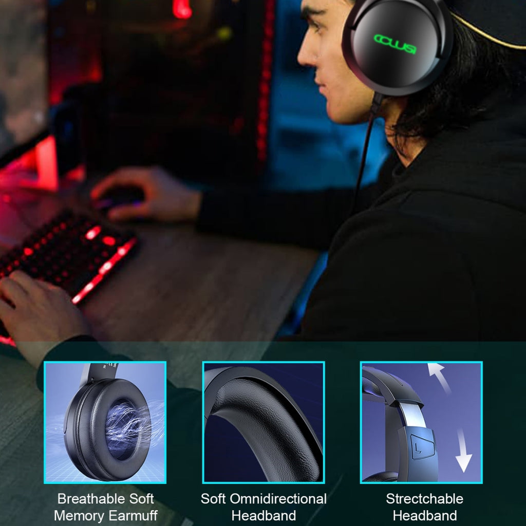 C600 RGB Gaming Headset for PS4 Xbox One Switch, Gamer Over-Ear Headphones with Noise Cancelling Microphone and Breathable Ear Pads, Game Headset for Laptop PC