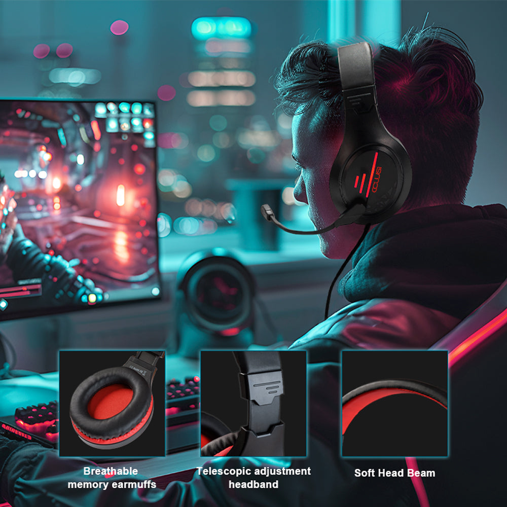 C100 Wired Gaming Headset with Microphone, 3.5MM Jack Gaming Headset for PS4, PS5, Xbox, switch, Laptop, Adjustable Headband, Low Latency, Surround Sound, Red Headset