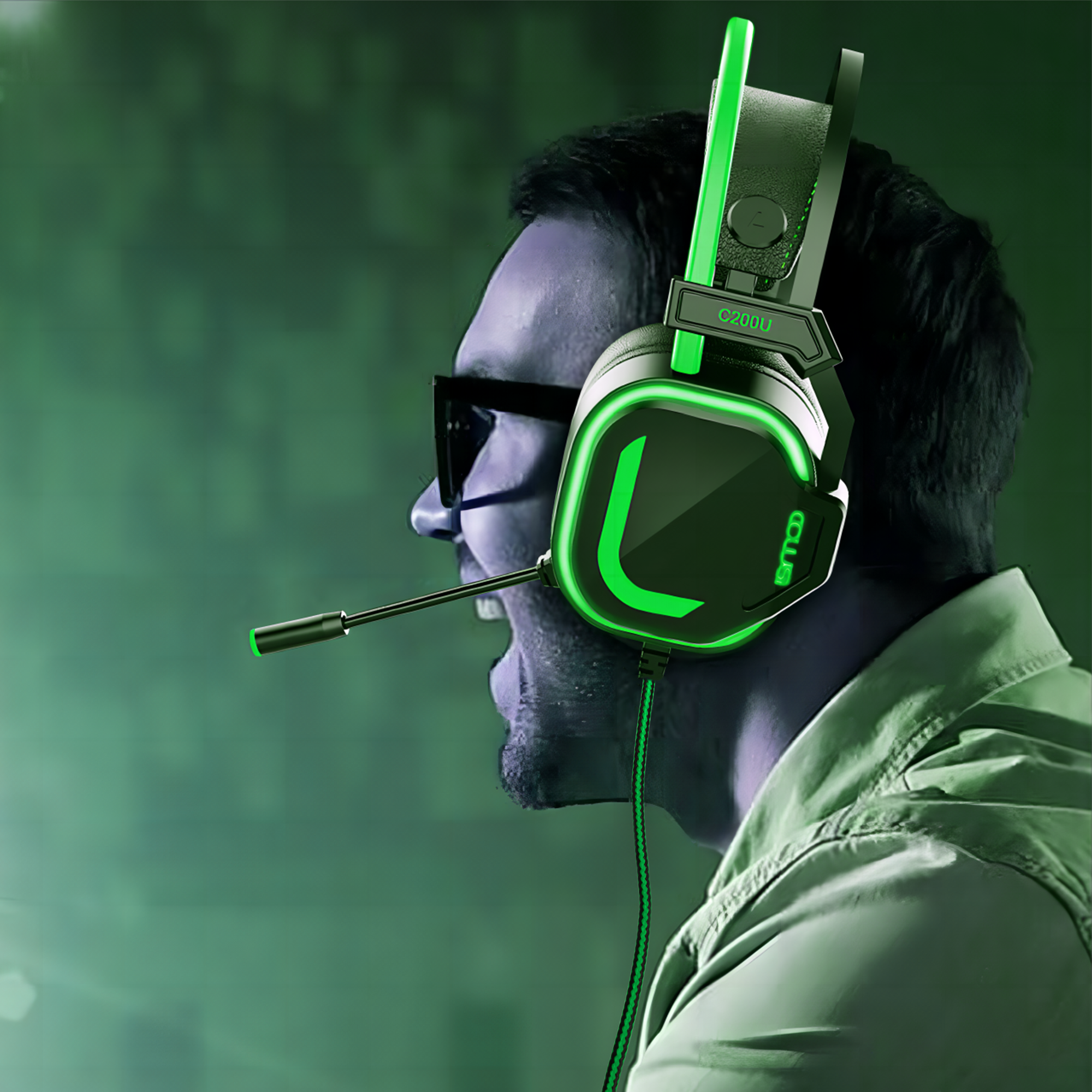 200U USB Gaming Headset with Microphone - Noise-canceling microphone, 7.1 surround sound wired gaming headset for PS4, PS5, Xbox, PC, Laptop, Switch, Green
