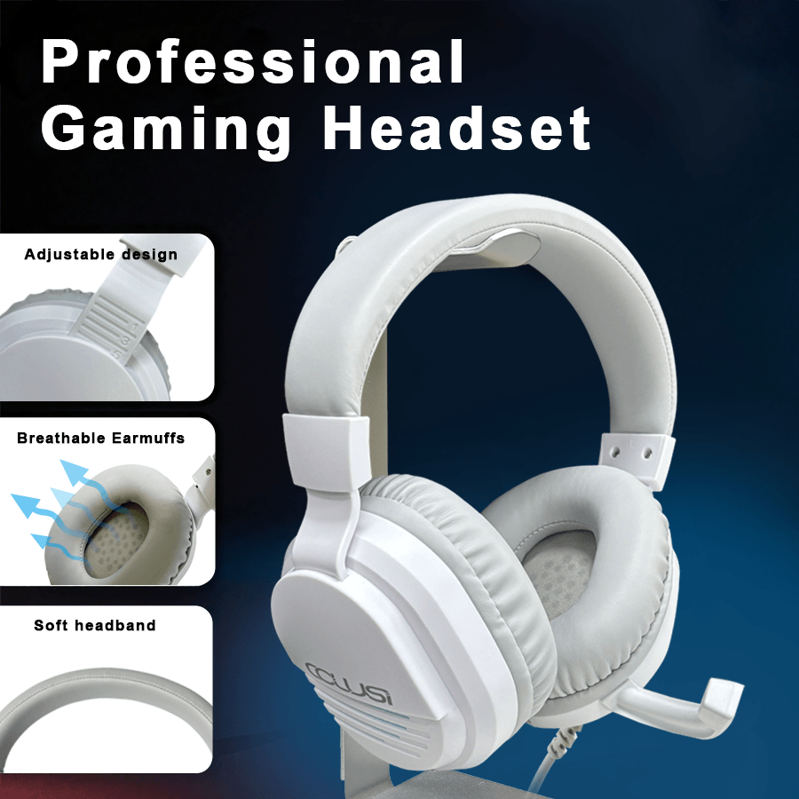 C500 White Gaming Headsets for PC, Gaming Headphones with Noise Canceling Mic, PS5 PS4 Headset with Soft Memory Earmuffs, Wired Over Ear Headphones for Xbox One, Laptop, Mac