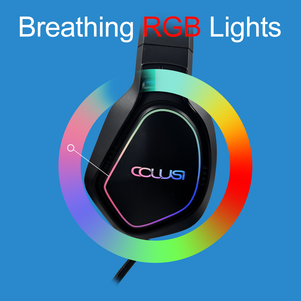 COLUSI Gaming Headset with Mic & Light, Compatible with PS5/PS4/Xbox/Switch/PC/Mac, Over-Ear Headphones