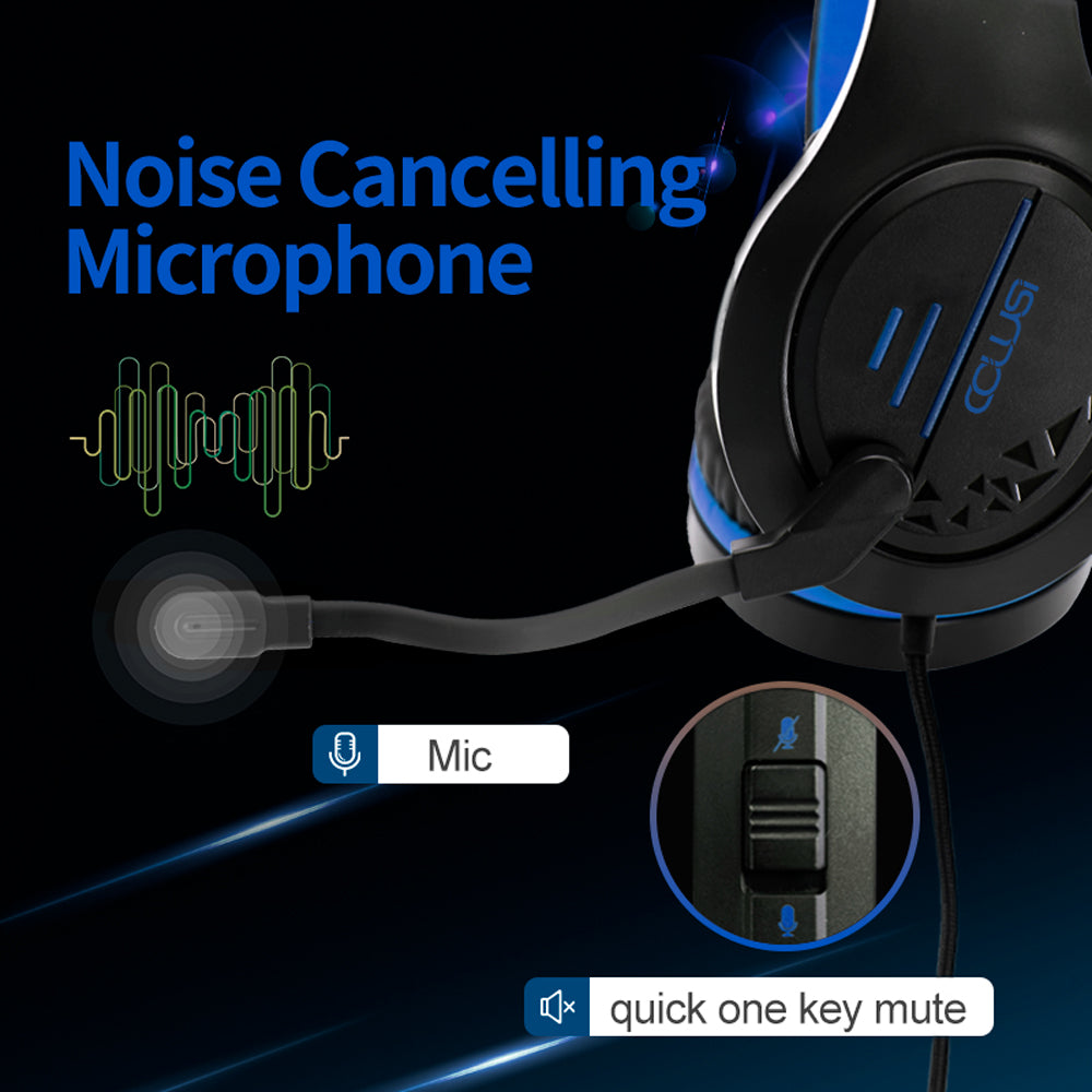 C100 PS4 Gaming Headset with Microphone for Xbox One, PS5, PC, Laptop, Adjustable Wired Headband Gaming Headset with Soft Earmuff, Blue Headset