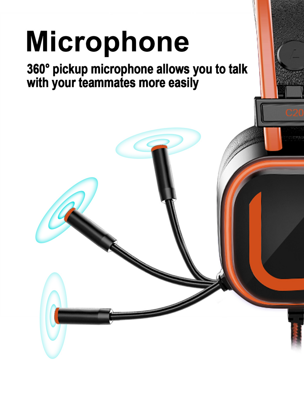 200U Wired Gaming Headset With Noise-Canceling Microphone, 7.1 Surround Sound USB Headset with 50 mm Audio Drivers, USB Jack for Xbox One X/S Ps5, Ps4, PC Switch Console, Orange