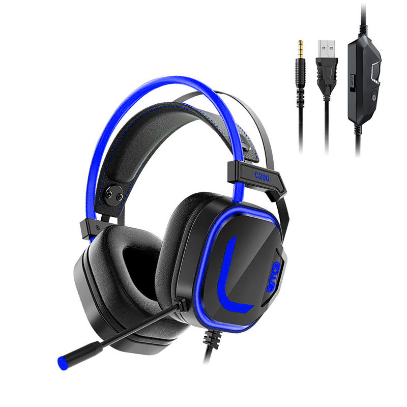 200C Gaming Headset for PS4, Xbox One, PC, PS5, Laptop, Mac, Nintendo Switch, 3.5MM Jack& Noise Cancelling Mic, Soft Memory Earmuffs, Blue Headset