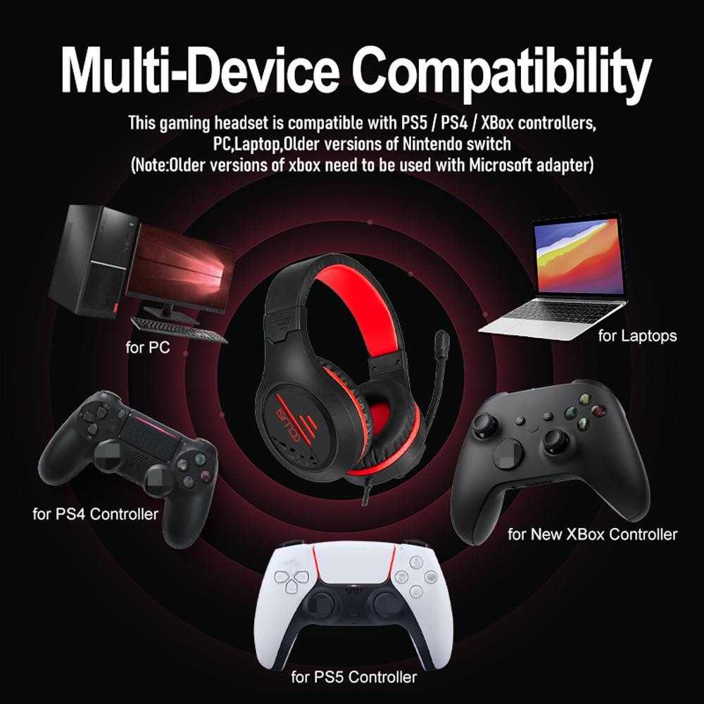 C100 Wired Gaming Headset with Microphone, 3.5MM Jack Gaming Headset for PS4, PS5, Xbox, switch, Laptop, Adjustable Headband, Low Latency, Surround Sound, Red Headset
