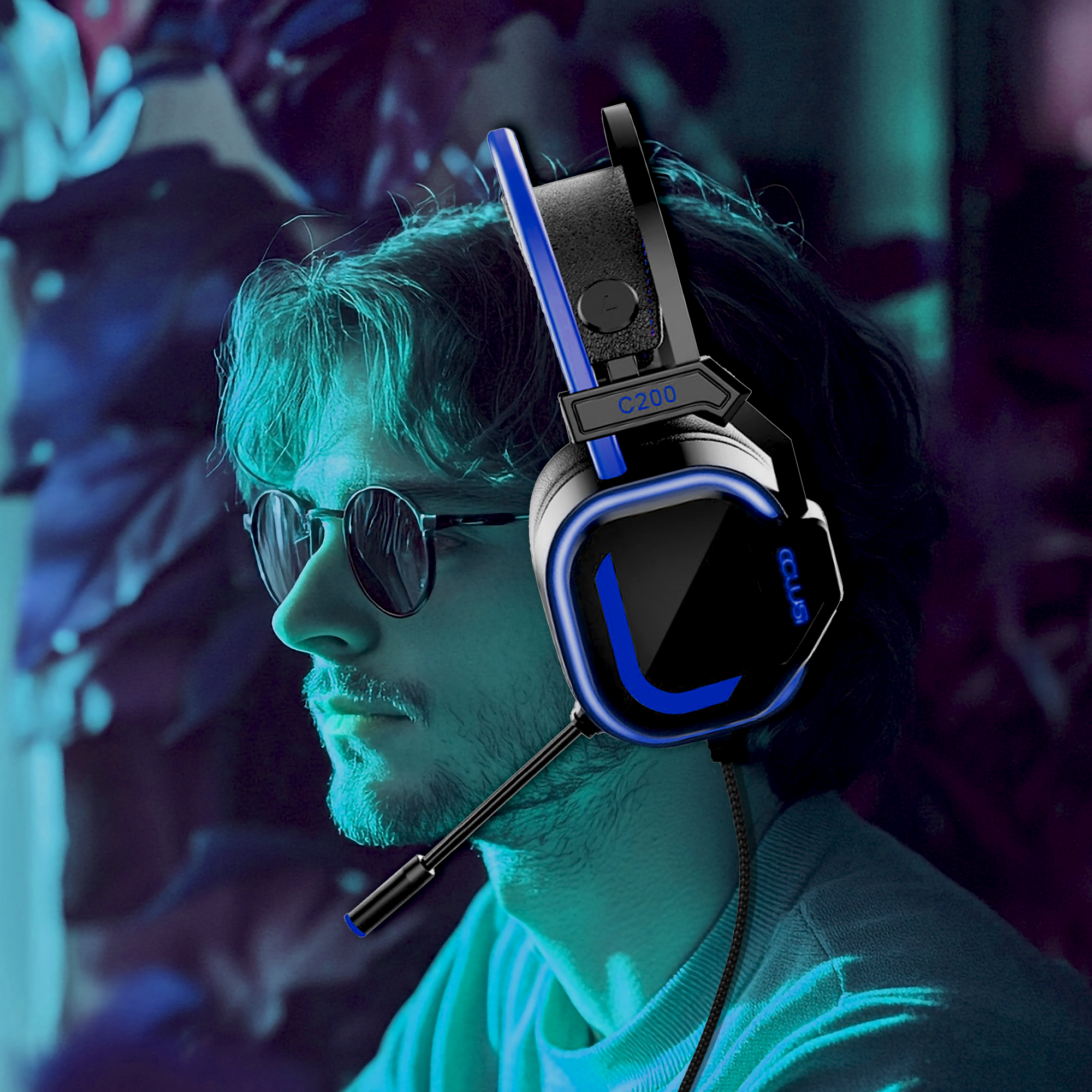 200C Gaming Headset for PS4, Xbox One, PC, PS5, Laptop, Mac, Nintendo Switch, 3.5MM Jack& Noise Cancelling Mic, Soft Memory Earmuffs, Blue Headset