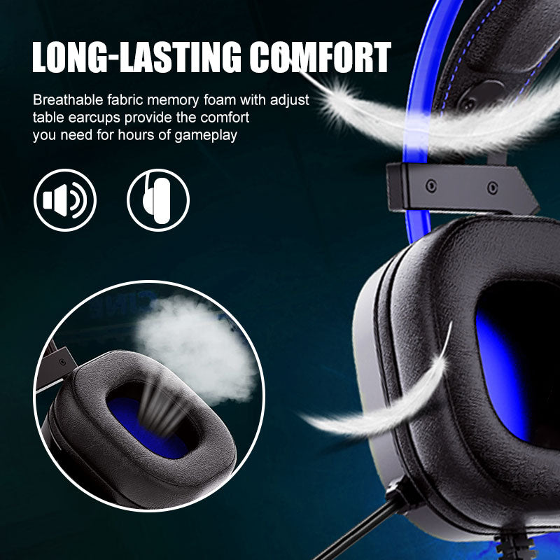 200C Gaming Headset for PS4, Xbox One, PC, PS5, Laptop, Mac, Nintendo Switch, 3.5MM Jack& Noise Cancelling Mic, Soft Memory Earmuffs, Blue Headset