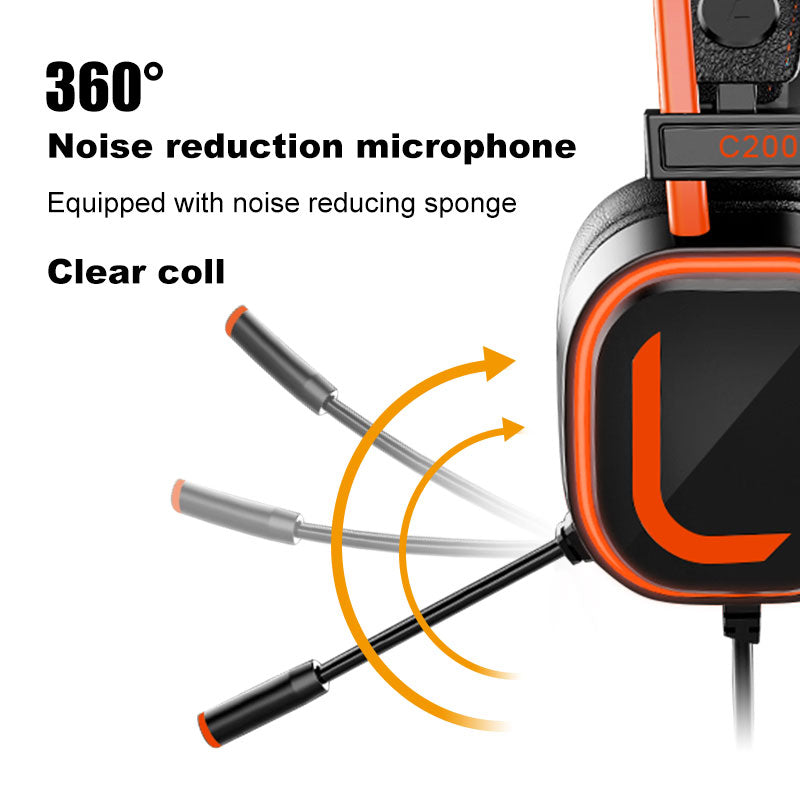 200C Gaming Headset for PC, PS4, PS5, Xbox 1, Mac, Switch, Wired Over-Ear Gaming Headphones with Noise Cancelling Mic,3.5mm Audio Jack & in-Line Control, Orange Headset