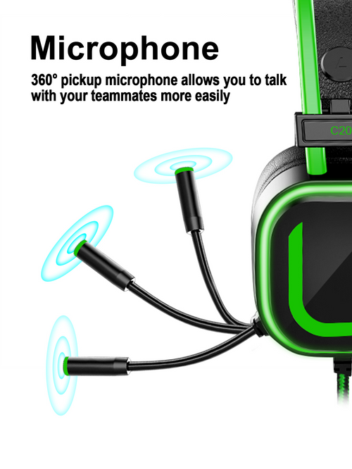 200U USB Gaming Headset with Microphone - Noise-canceling microphone, 7.1 surround sound wired gaming headset for PS4, PS5, Xbox, PC, Laptop, Switch, Green