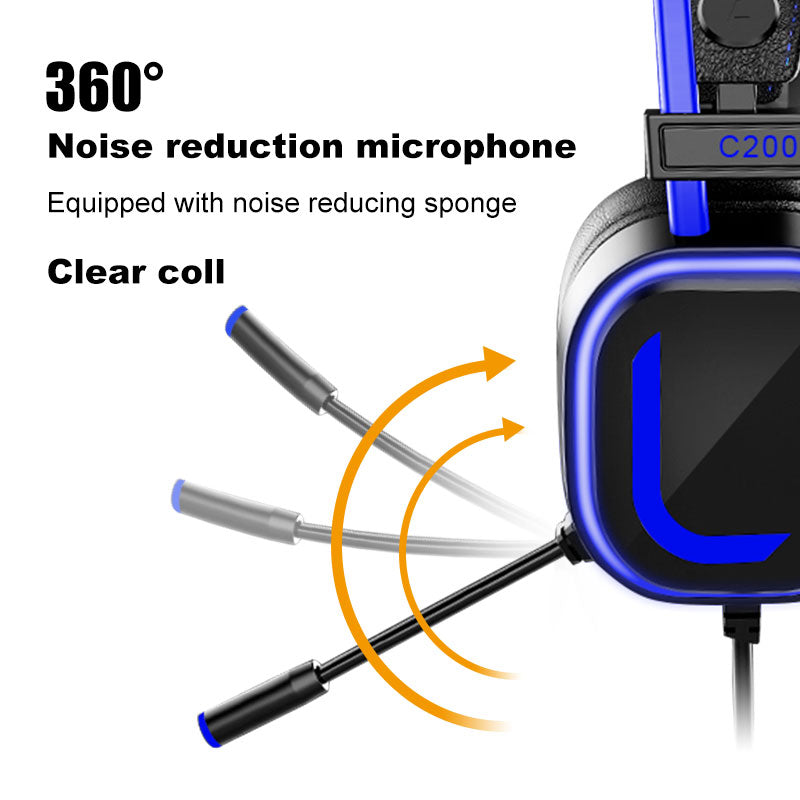 200C Gaming Headset for PS4, Xbox One, PC, PS5, Laptop, Mac, Nintendo Switch, 3.5MM Jack& Noise Cancelling Mic, Soft Memory Earmuffs, Blue Headset