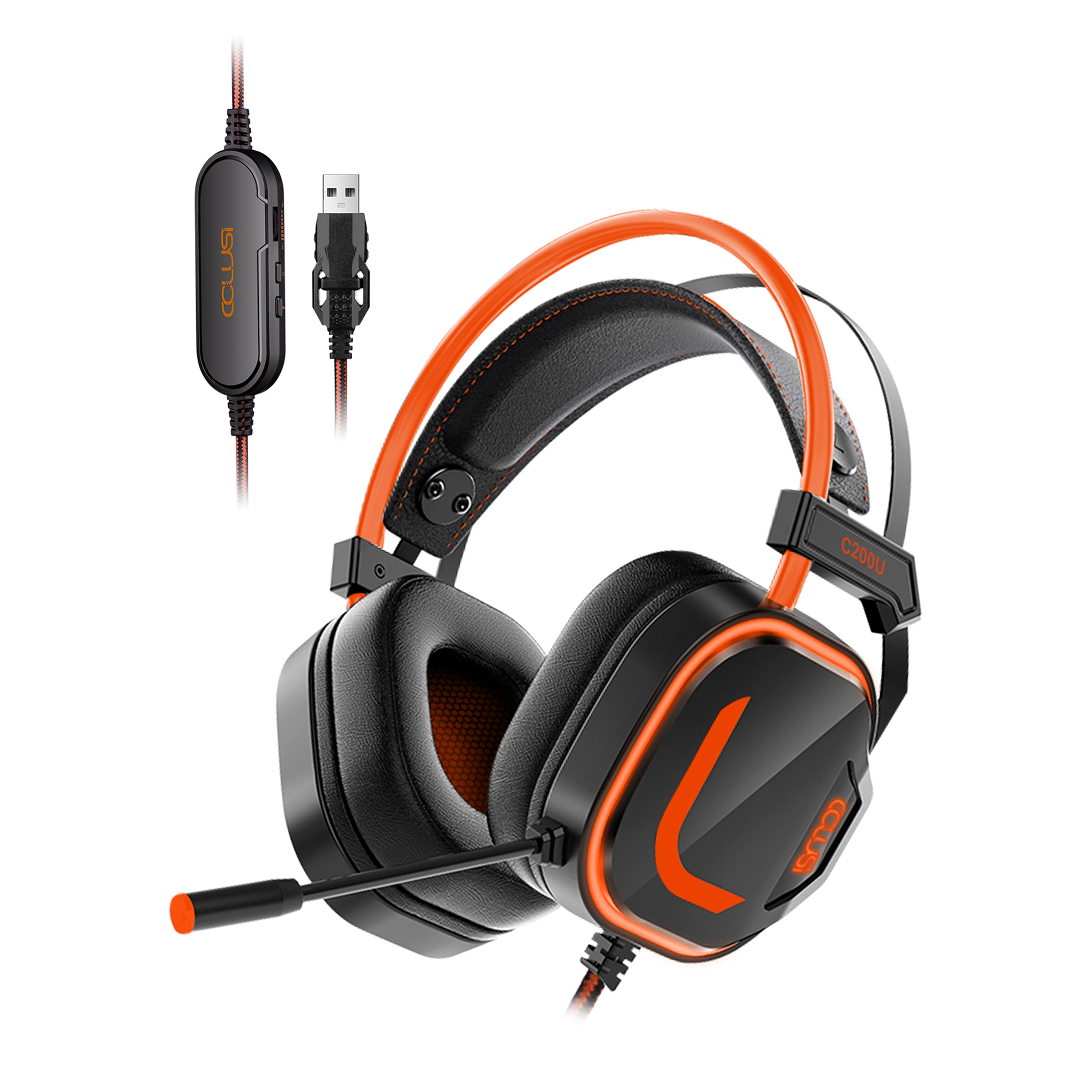 200U Wired Gaming Headset With Noise-Canceling Microphone, 7.1 Surround Sound USB Headset with 50 mm Audio Drivers, USB Jack for Xbox One X/S Ps5, Ps4, PC Switch Console, Orange