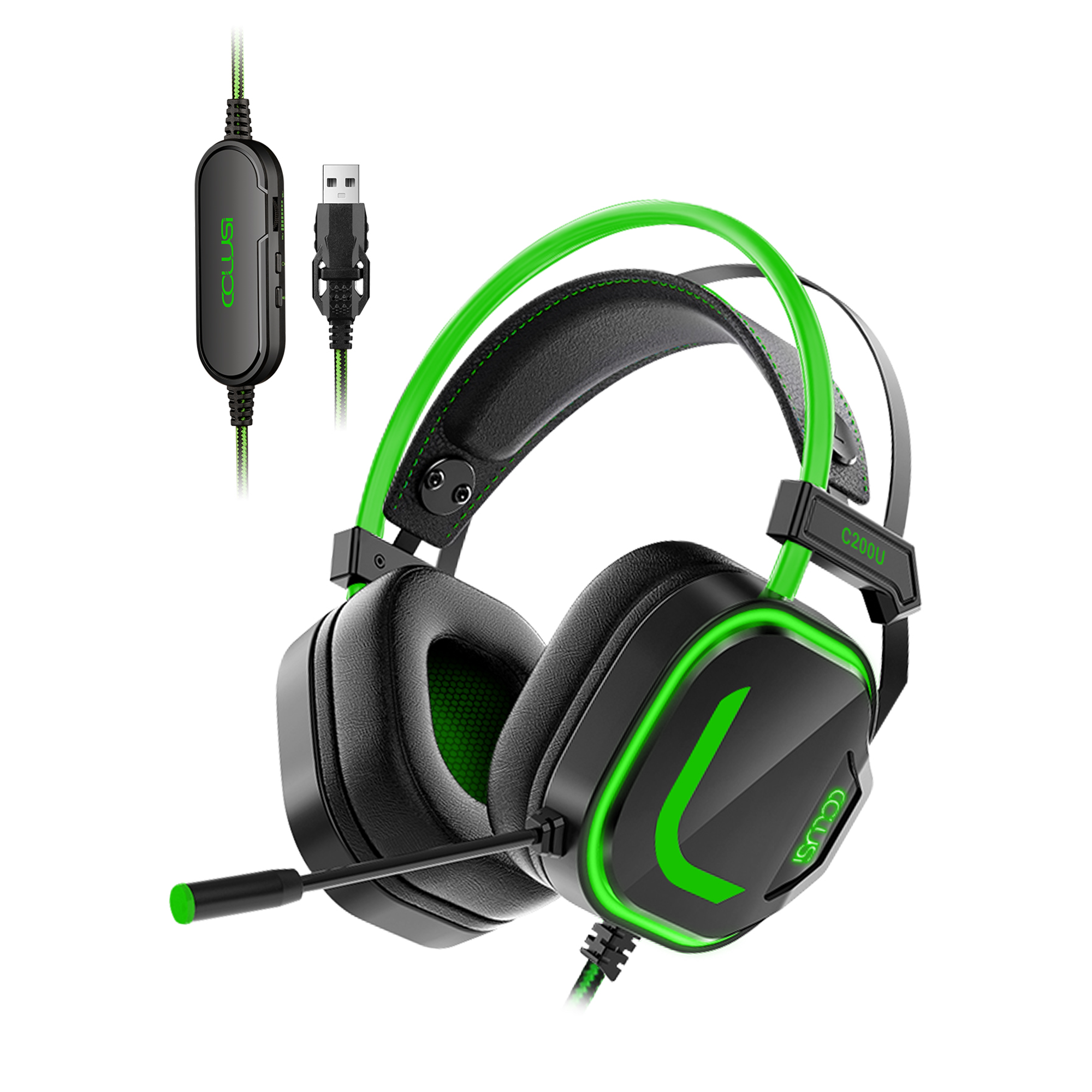 200U USB Gaming Headset with Microphone - Noise-canceling microphone, 7.1 surround sound wired gaming headset for PS4, PS5, Xbox, PC, Laptop, Switch, Green