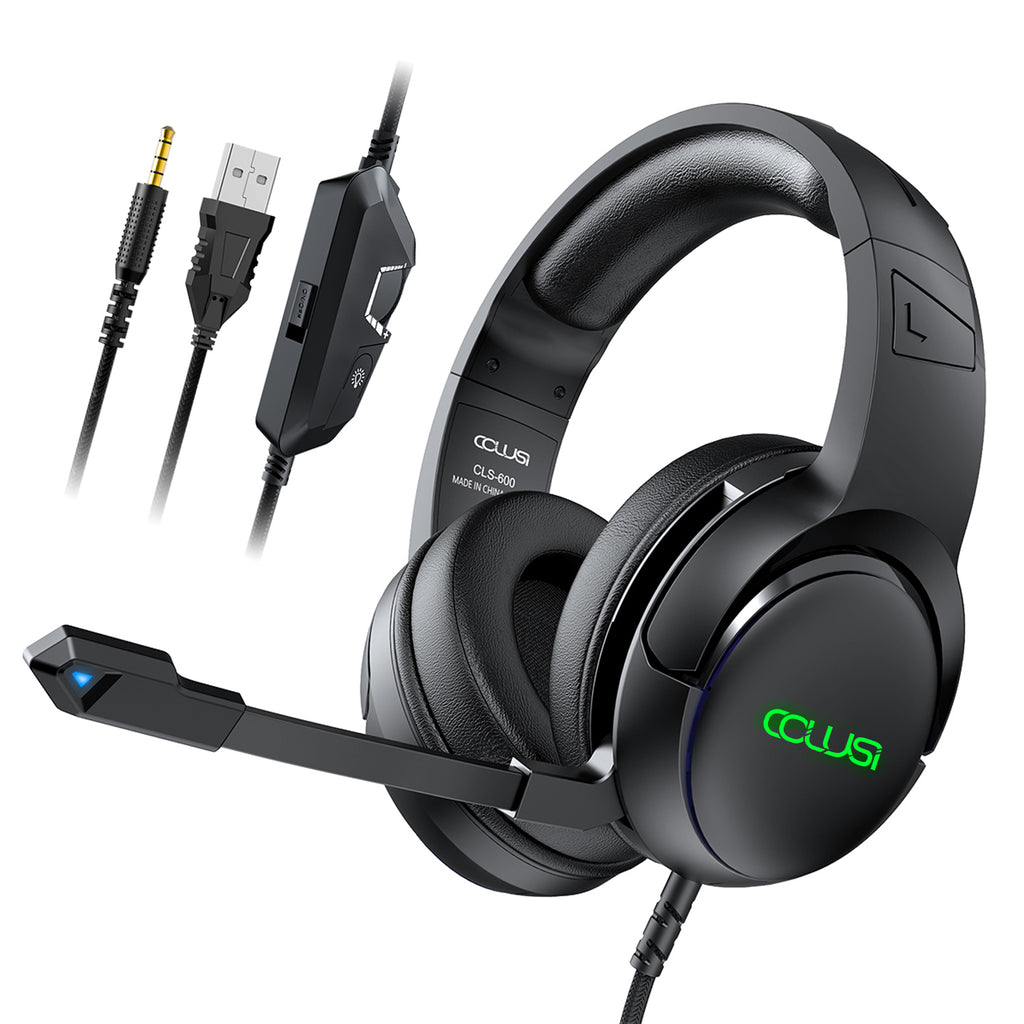 C600 RGB Gaming Headset for PS4 Xbox One Switch, Gamer Over-Ear Headphones with Noise Cancelling Microphone and Breathable Ear Pads, Game Headset for Laptop PC