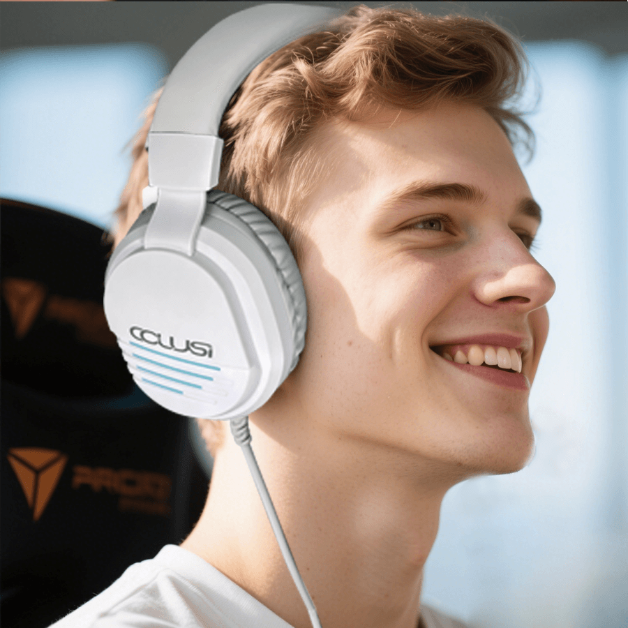 C500 White Gaming Headsets for PC, Gaming Headphones with Noise Canceling Mic, PS5 PS4 Headset with Soft Memory Earmuffs, Wired Over Ear Headphones for Xbox One, Laptop, Mac