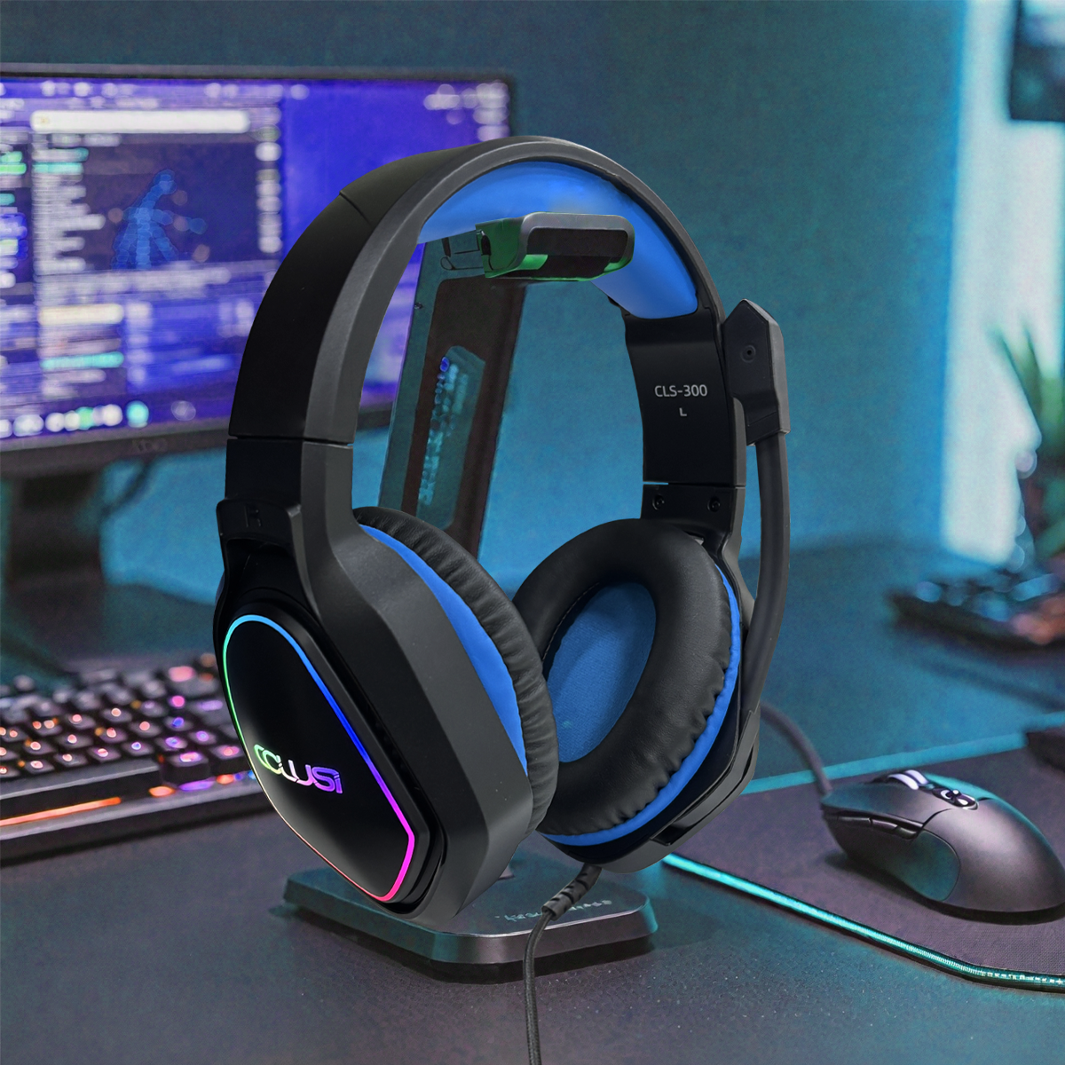 COLUSI Gaming Headset with Mic & Light, Compatible with PS5/PS4/Xbox/Switch/PC/Mac, Over-Ear Headphones
